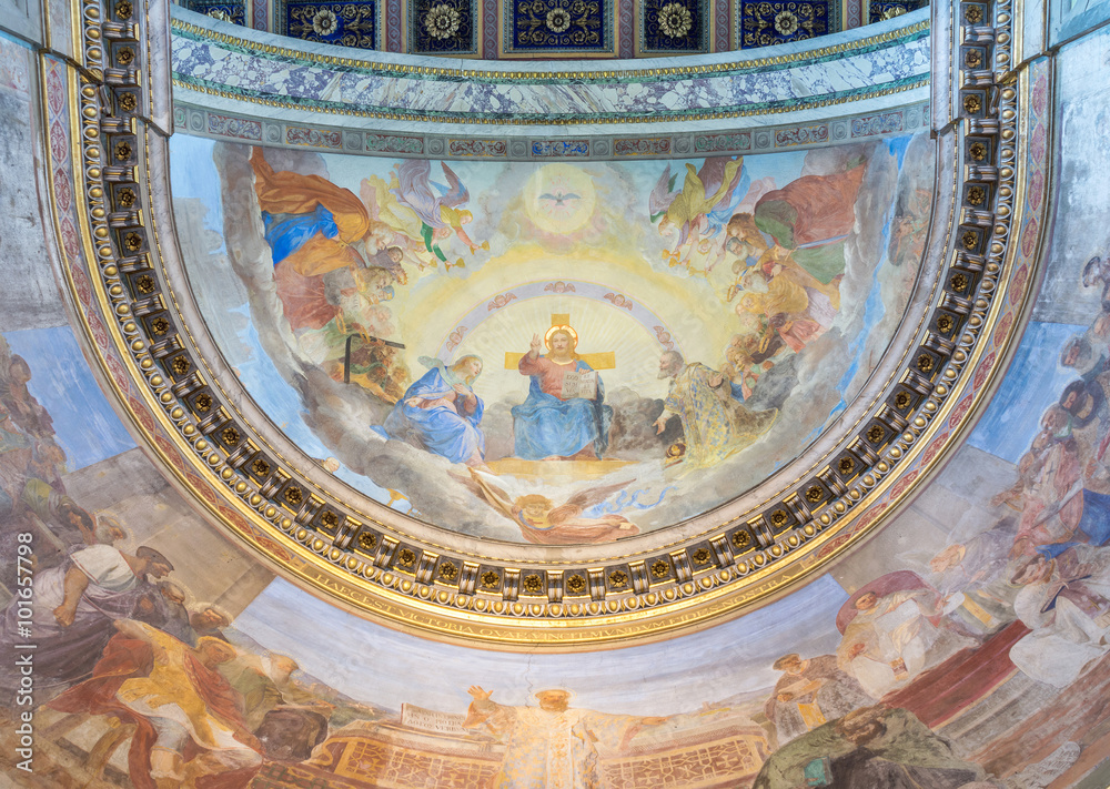 Apse ceiling fresco painting of Jesus Christ, Virgin mary, St Nicholas