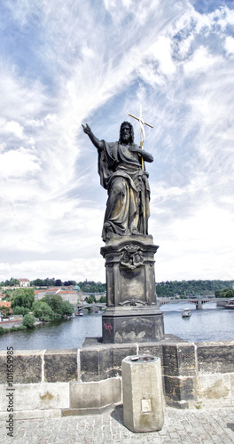 Prague.Charles bridge. Statue of St John the Baptist