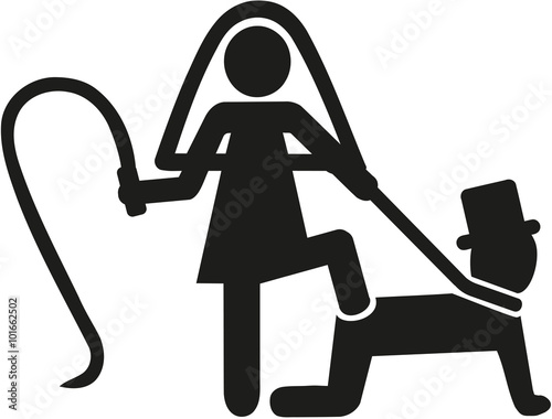 Wedding couple pictogram bride whips groom