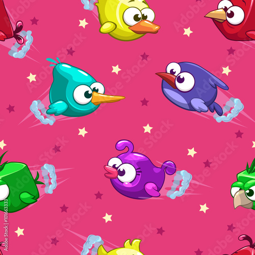 Photography Seamless pattern with funny cartoon birds
