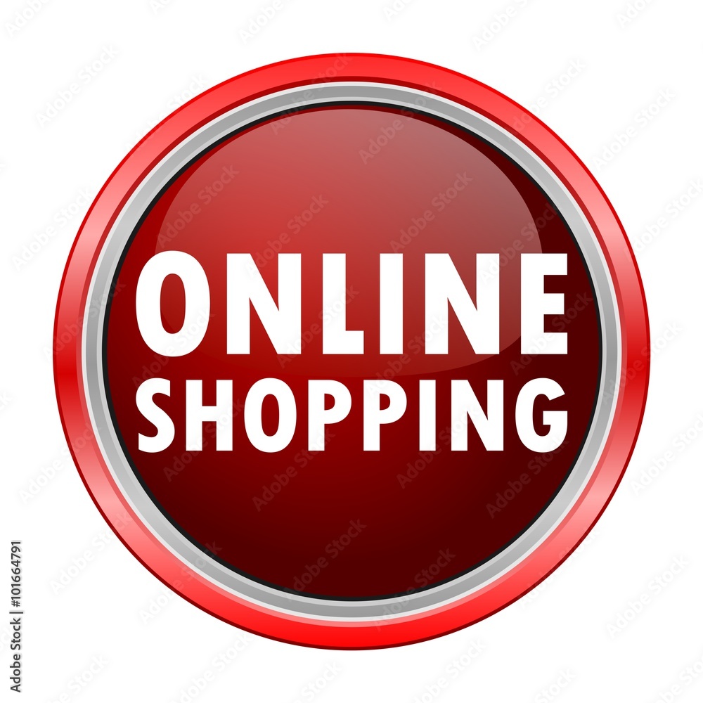 Online Shopping round metallic red button Online Shopping round metallic red button