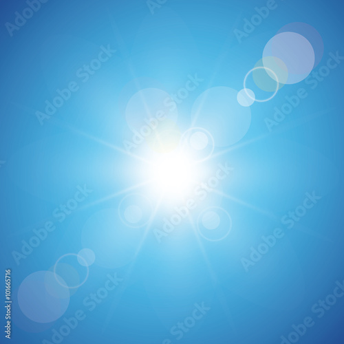 Frühling Hintergrund mit Sonne auf blauem Himmel 