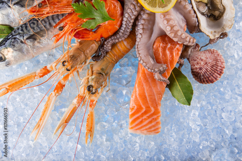 Fresh seafood on crushed ice. photo