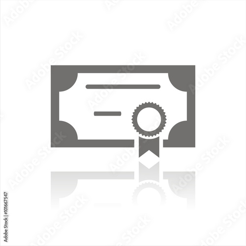 Icono de certificado, título o diploma con reflejo. Ilustración vectorial