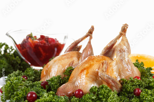Carcasses of quail roasted ...