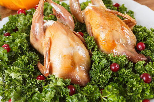 Carcasses of quail roasted ...