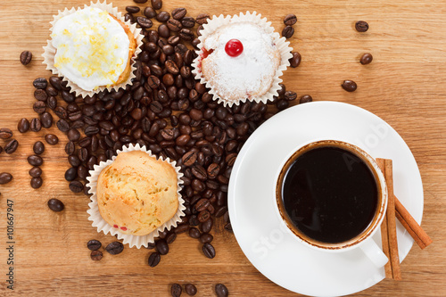 Sweet muffin and coffee. Ov...