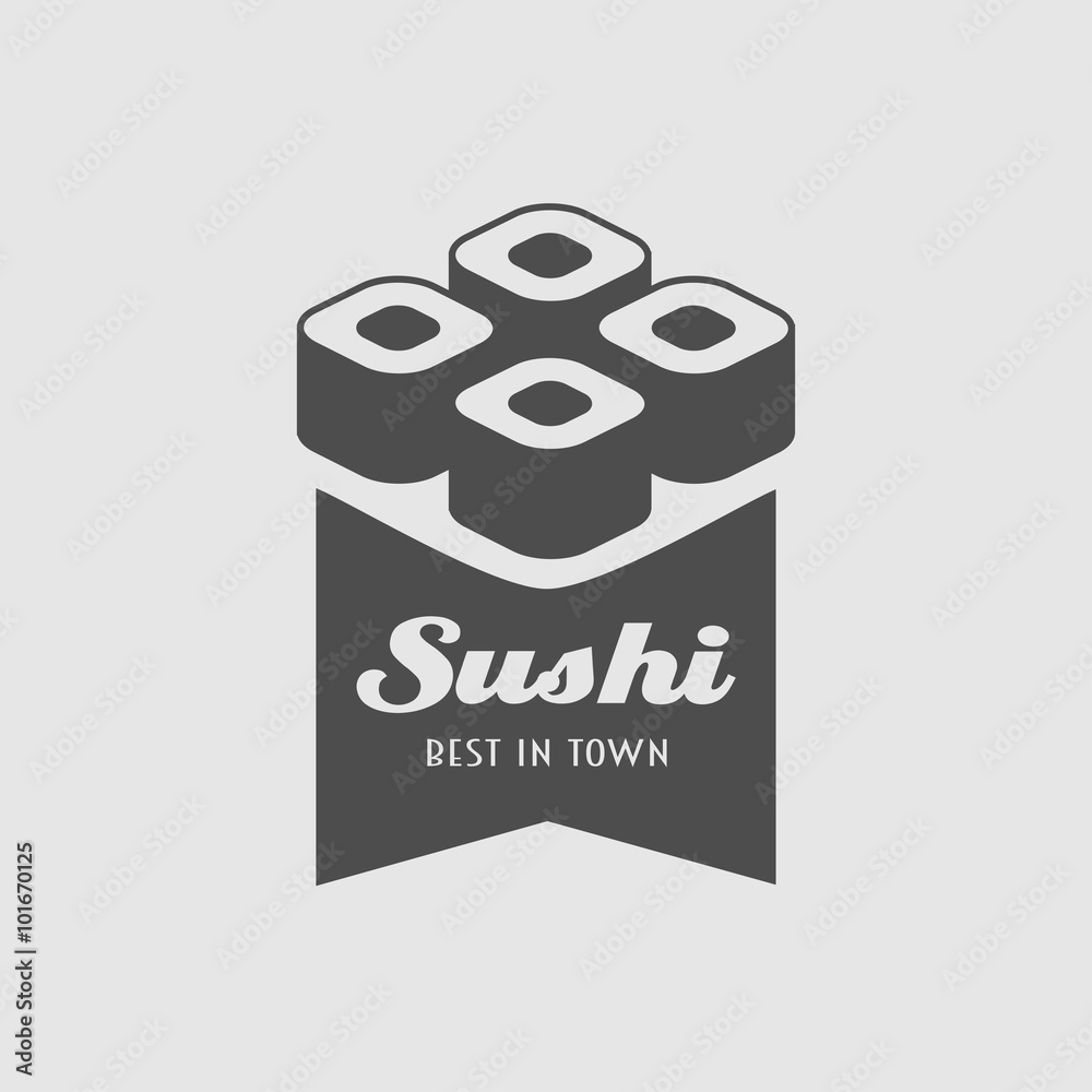Vector sushi logo business design template icon for websites or business design. Label, sticker, logo or badge with sushi, rolls and two chopsticks. Vector sushi logo business design template icon for websites or business design. Label, sticker, logo or badge with sushi, rolls and two chopsticks.
