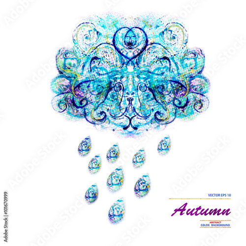 Rain cloud with rain drops. Watercolor illustration in vector.