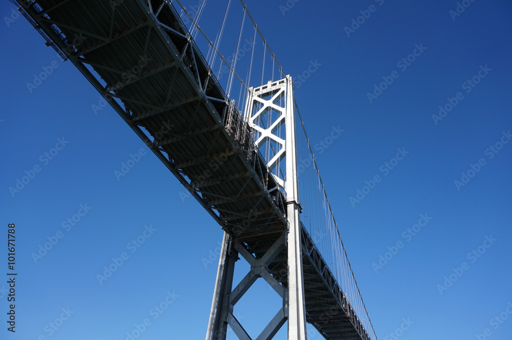 San Francisco Bay Bridge close up from underneath