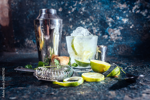 frozen alcoholic cocktail, refreshment drink with vodka and lime served at bar photo