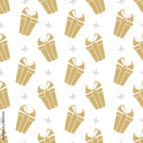 Vector seamless pattern gift boxes and diamondsl in doodle style. Hand drawing.