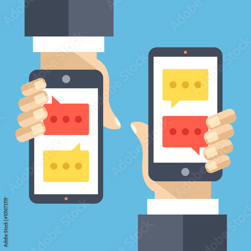 Texting flat illustration concept. Sms, instant messaging app, texting service