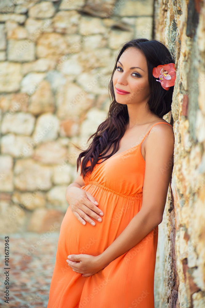 Pregnancy and travel. Holidays in the Dominican Republic. Pregnant girl