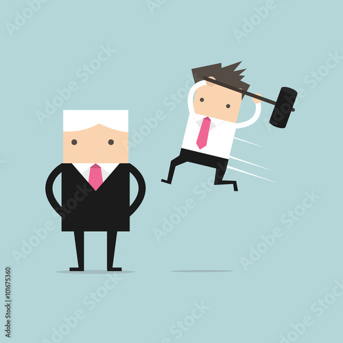 Businessman jump smash boss from the back