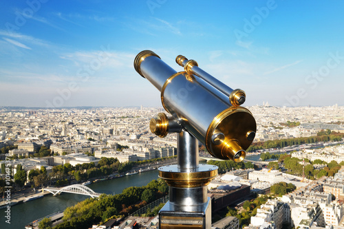 Fototapeta view of Paris from telescope Eiffel tower and sacre coeur at horizon