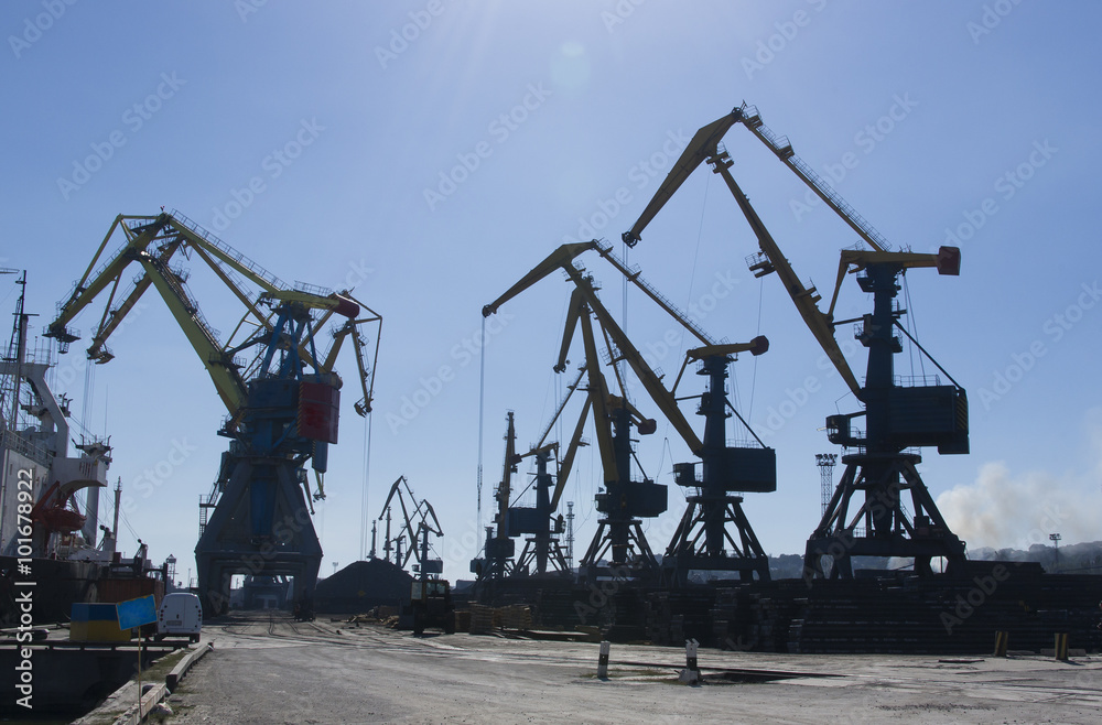 harbour cranes on loading in sea port harbour cranes on loading in sea port