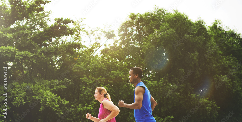 Fototapeta premium Sportman Sportwoman Podcast Playlist Athlete Concept