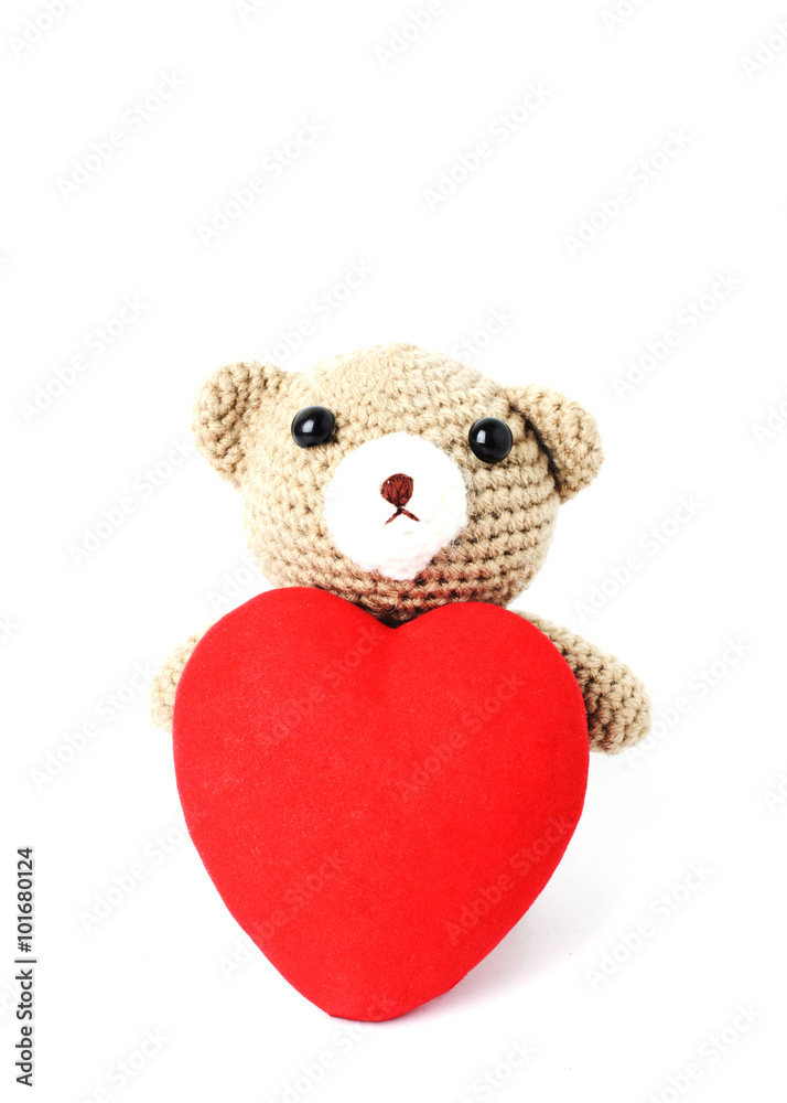 Teddy bears doll with red heart shaped Isolated on white backgro Teddy bears doll with red heart shaped Isolated on white backgro