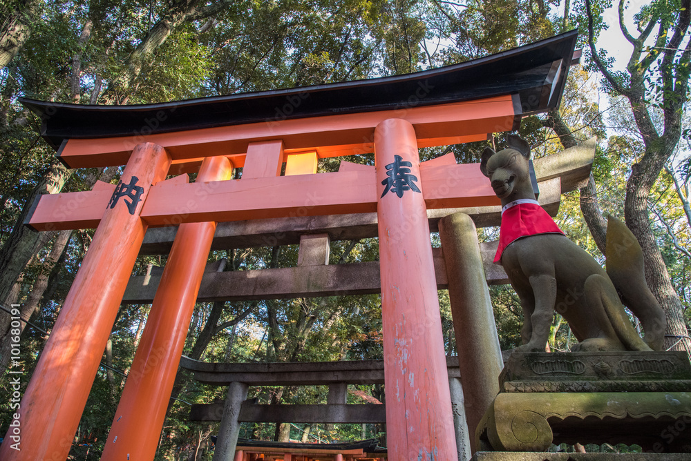 Kyoto,Japan-December 14, 2015 : view of Red Tori Gate at Fushimi