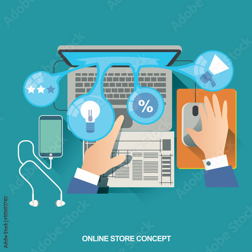 vector illustration concept for on line store. Digital marketing. Buy on line. Mobile payment