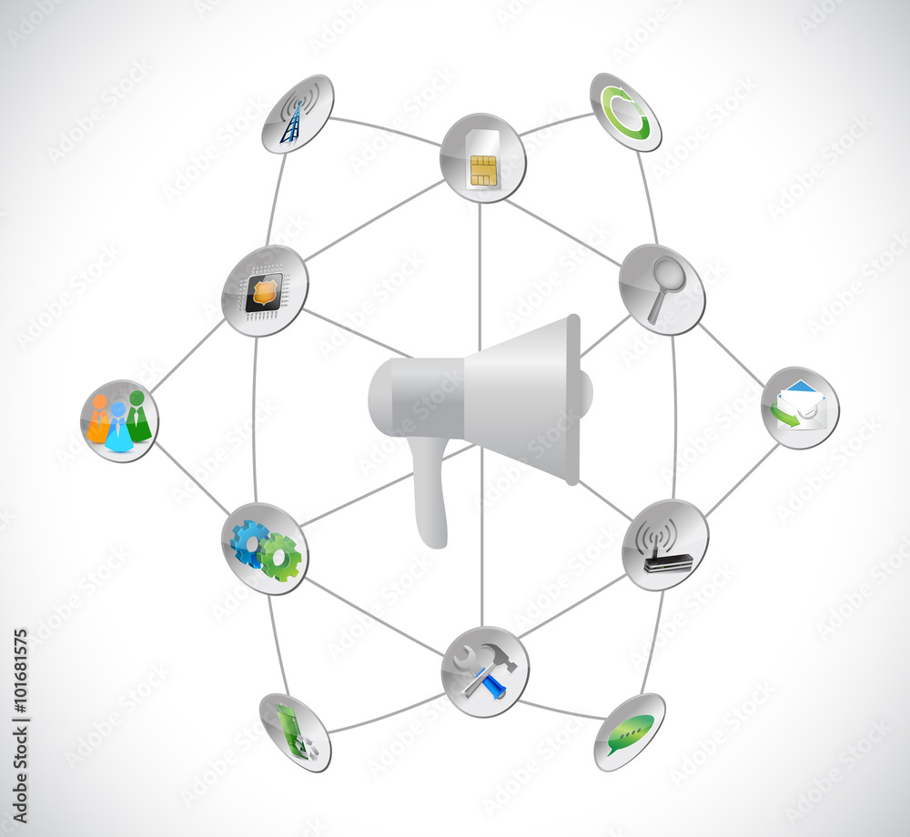 megaphone and tools network illustration megaphone and tools network illustration