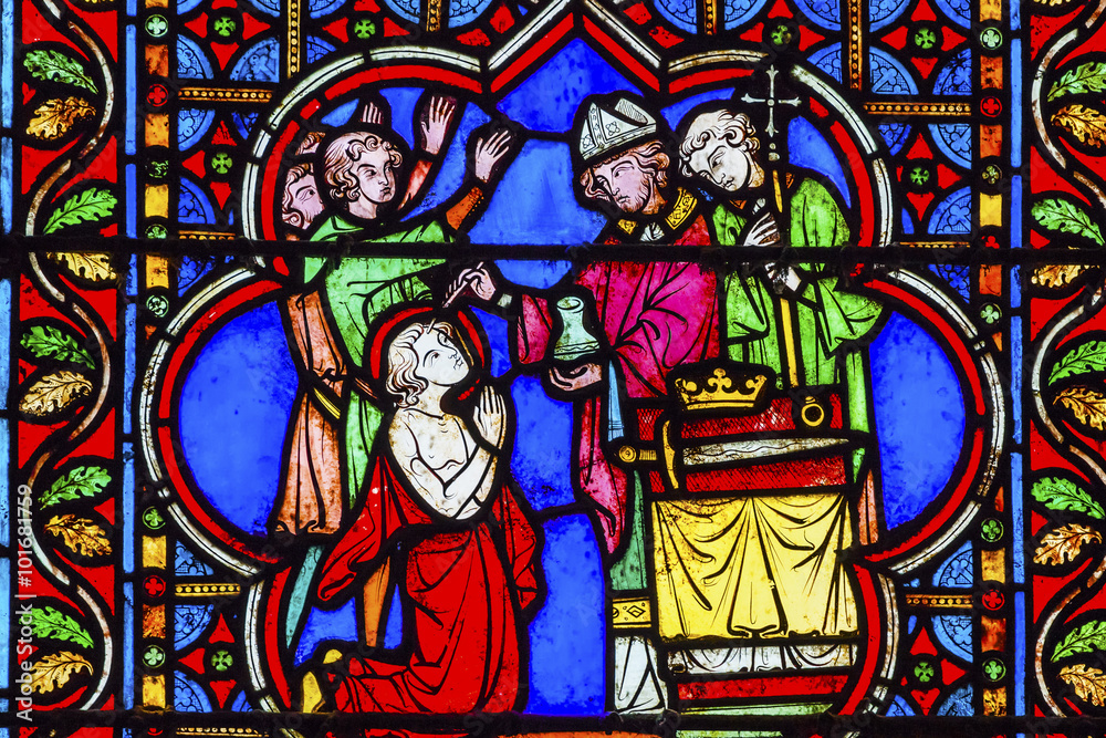 Bishop Blessing King Stained Glass Notre Dame Paris