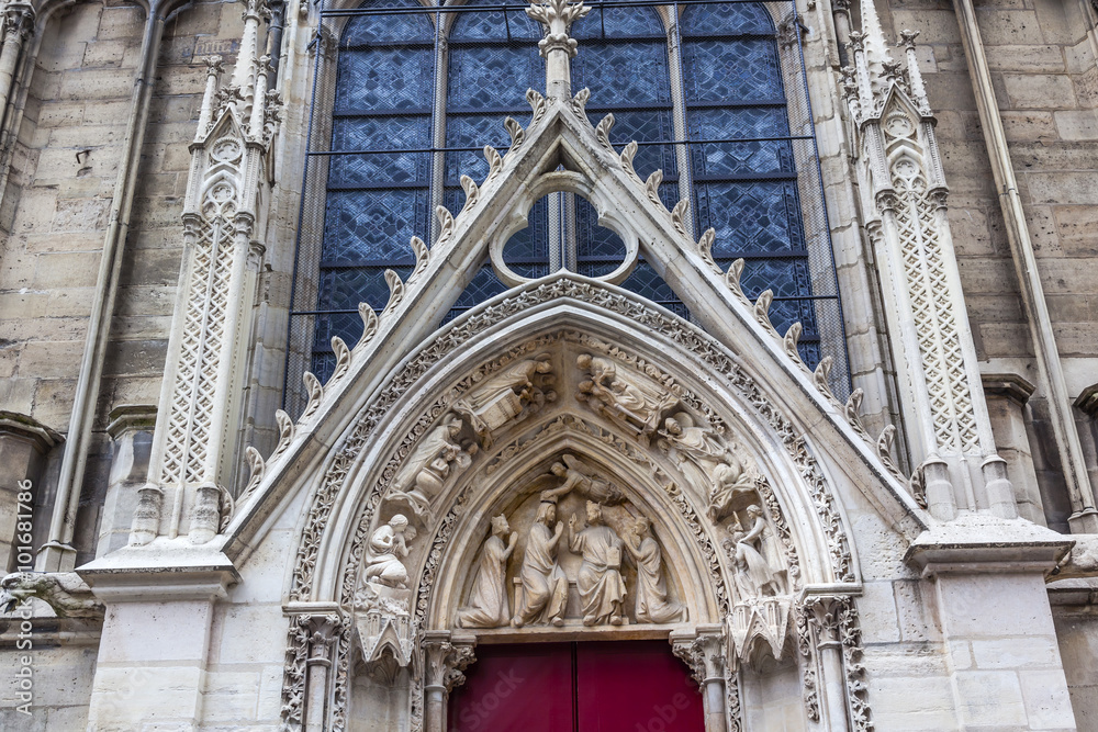 Biblical Statues Little Red Door Notre Dame Cathedral Paris