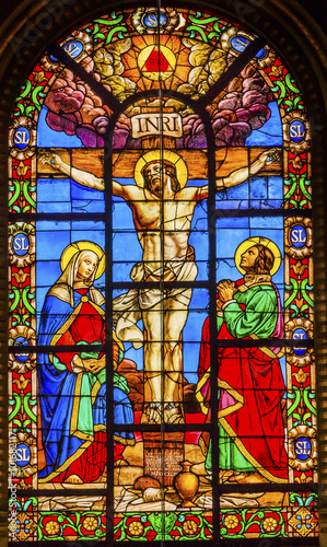 Crucifixion Jesus Mary Stained Glass Saint Louis En L'ile church Paris