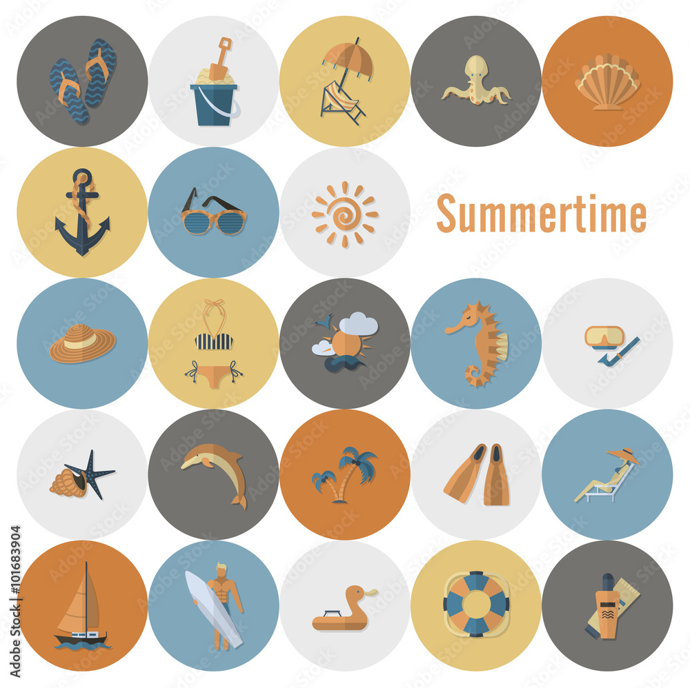 Summer and Beach Simple Flat Icons Summer and Beach Simple Flat Icons