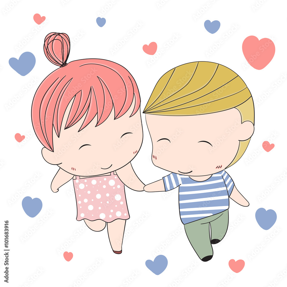 Romantic Concept Loving Boy And Girl Cute Cartoon Vector Illus Stock Vector Adobe Stock