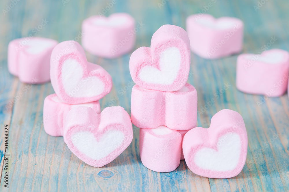 Obraz premium heart shaped candies on background,selective focus.