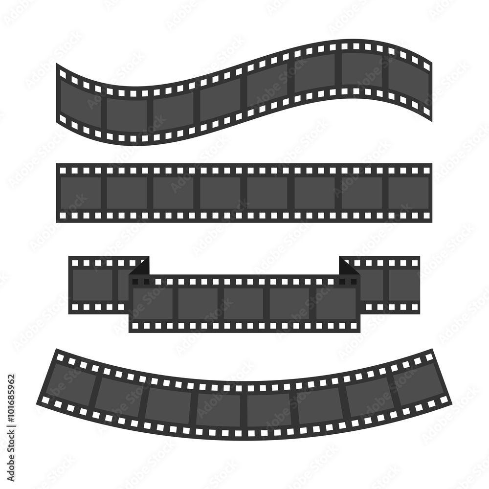 Film strip frame set. Different shape ribbon. Design element. White background. Isolated. Flat design.