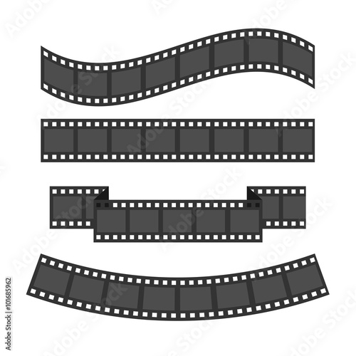 Film strip frame set. Different shape ribbon. Design element. White background. Isolated. Flat design.