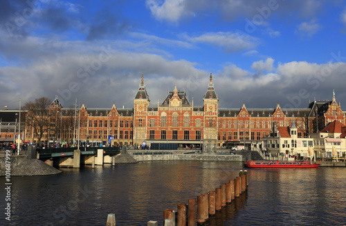 City scenic from Amsterdam in the Netherlands with the central station
