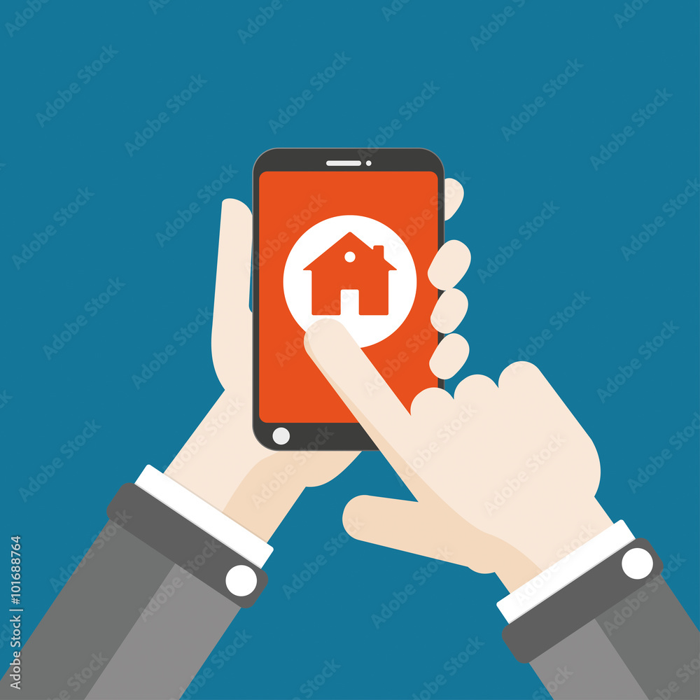 Hand Smartphone Smart House Click Flat Hand Smartphone Smart House Click Flat