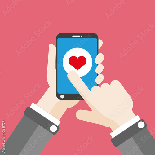 Hand Smartphone Heart Click Flat