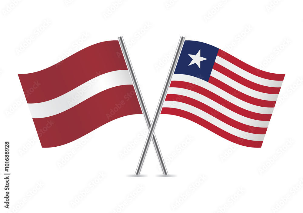 Latvian and Liberian flags. Vector illustration.
