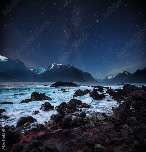 stars shine in the sky over the fjords © Aliaksei