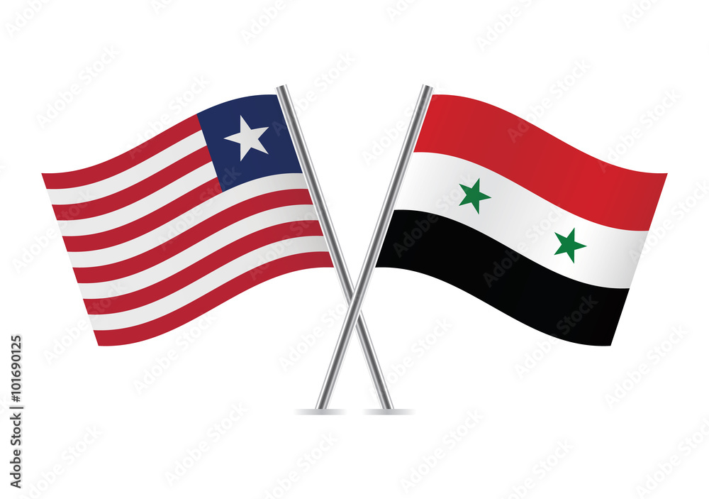 Liberian and Syrian flags. Vector illustration.