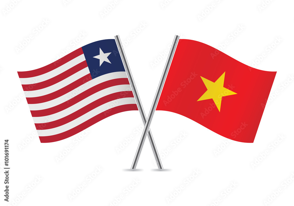 Liberian and Vietnamese flags. Vector illustration.