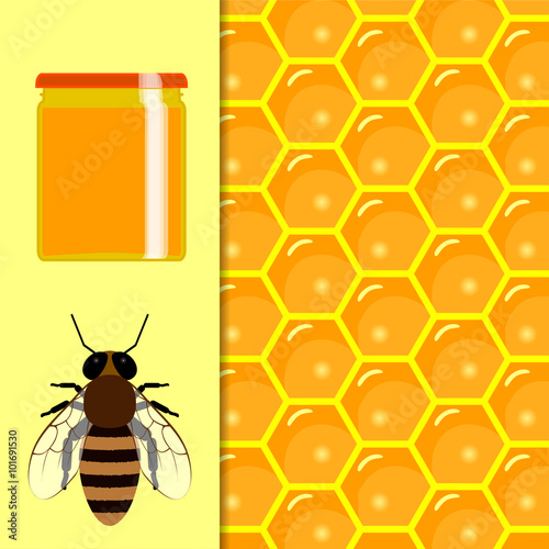 Fototapeta Naklejka Na Ścianę i Meble -  honeycomb and sweet honey drips. apiary products and beekeeping. 