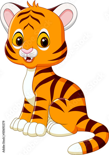 Fototapeta Naklejka Na Ścianę i Meble -  Cute baby tiger sitting isolated on white background 