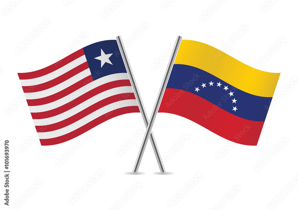 Liberian and Venezuelan flags. Vector illustration. Liberian and Venezuelan flags. Vector illustration.