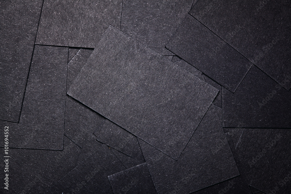 Fototapeta premium Photo of blank black business cards. Horizontal