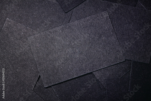 Closeup of blank black business cards. Horizontal