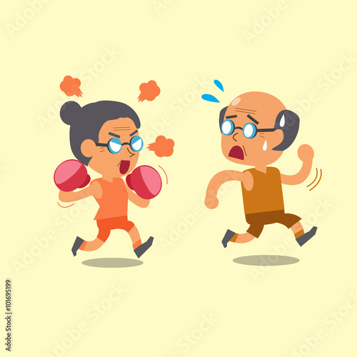 Cartoon sport old woman and old man