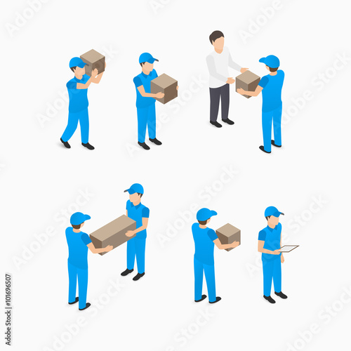 Set of delivery man with boxes