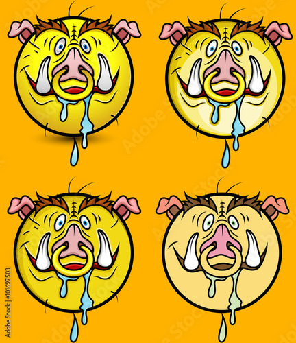 Scary Wild Hog Emoji Smiley Emoticon Set