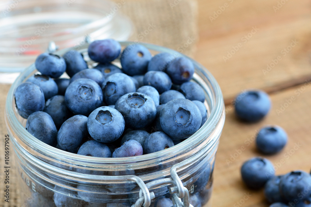 Fotografie Blueberries / Heidelbeeren in Einmachglas